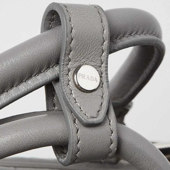 Prada Slate Grey Antique Nappa Leather Small Top Handle Crossbody Bag - 1BB099 - Picture 7 of 12